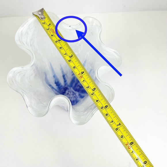 Handkerchief Vase White And Cobalt Blue Splatter Art Glass 9.25” Vase - Picture 10 of 15